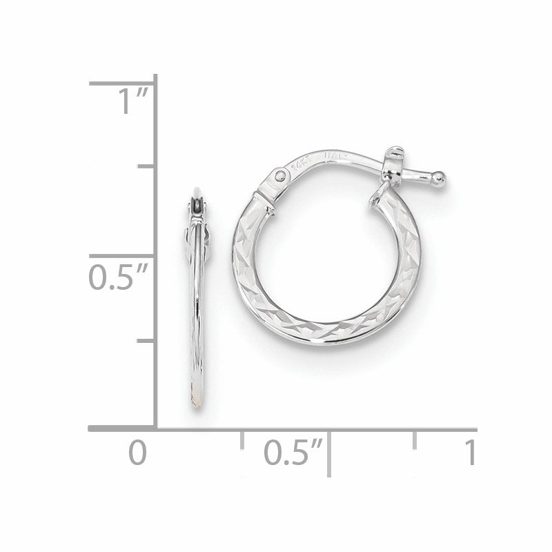 14k White Gold Polished and Diamond-cut  Hoop Earrings
