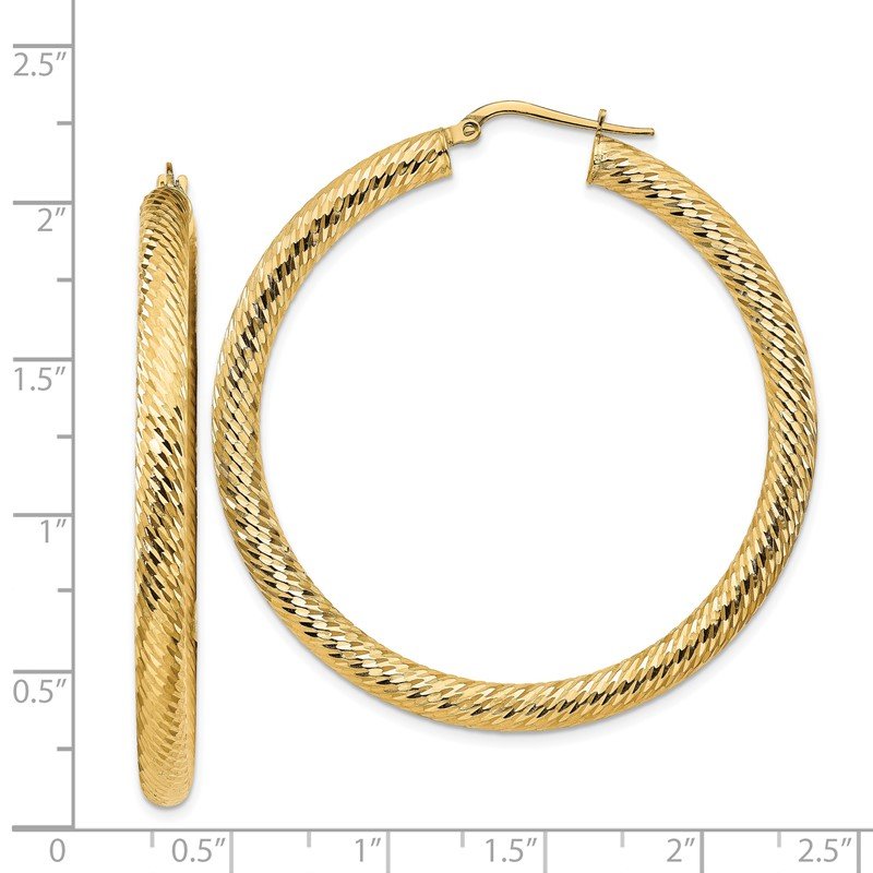 14k 4x50mm Diamond-cut Round Hoop Earrings