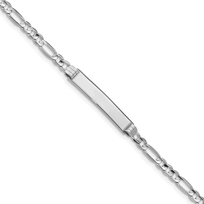 14k White Gold Polished Solid Chain/Solid Plate Figaro Link 25x5mm Plate 7 inch ID Bracelet