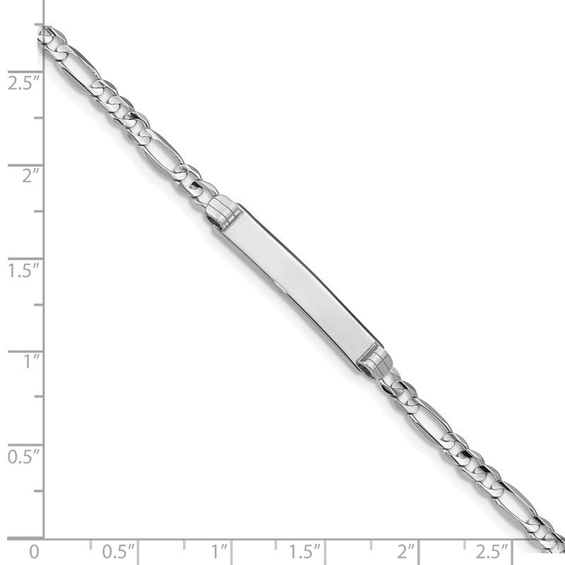14k White Gold Polished Solid Chain/Solid Plate Figaro Link 25x5mm Plate 7 inch ID Bracelet