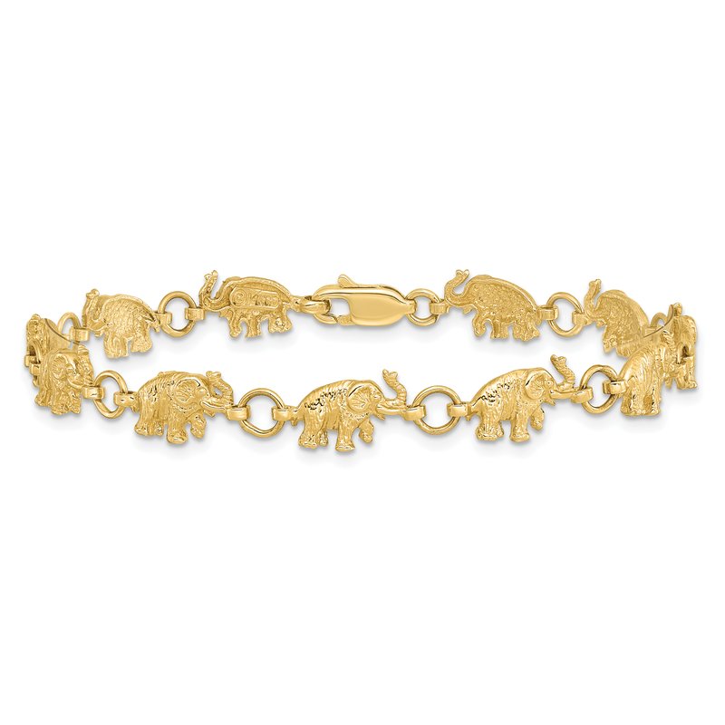 14k Polished and Textured Elephant 7 inch Bracelet