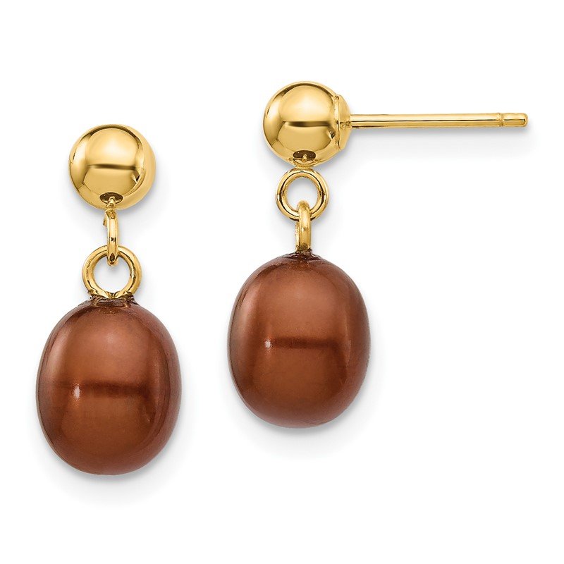 14k 6-7mm Brown Rice Freshwater Cultured Pearl Dangle Post Earrings