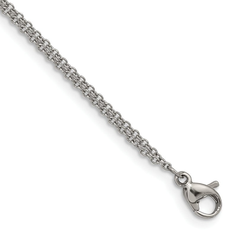 Stainless Steel Polished CZ Sideways Cross 6.25 inch Bracelet with 2 inch Extension