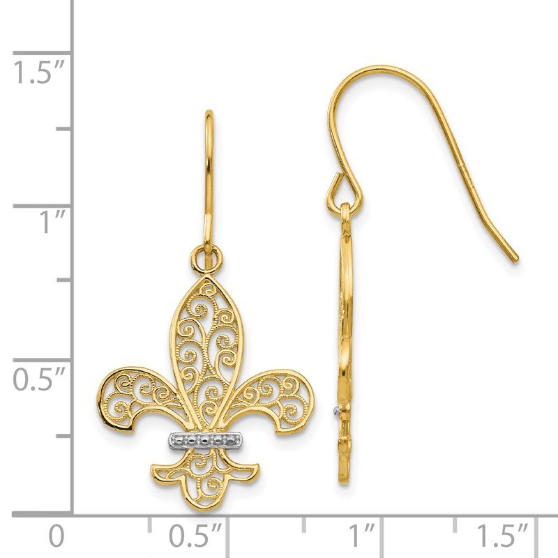 14k &amp; Rhodium Fleur de lis Shepherd Hook Earrings