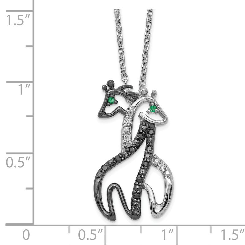 Sterling Silver Rhodium-plated with Black Rhodium Accent Brilliant-cut Black Green and White CZ Giraffes 18 Inch Necklace