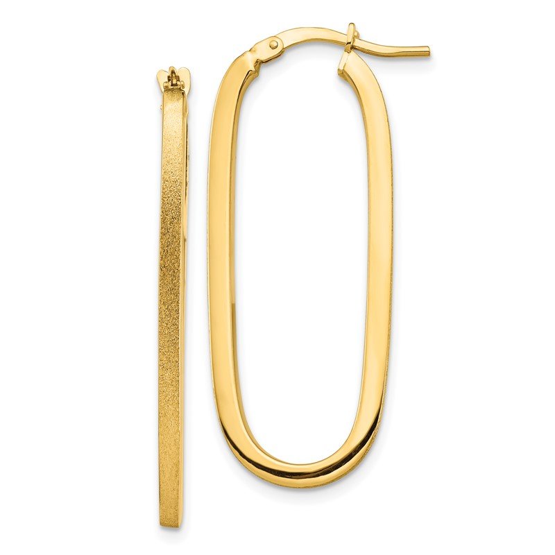 14k Polished &amp; Satin 2mm Oval Hoop Earrings