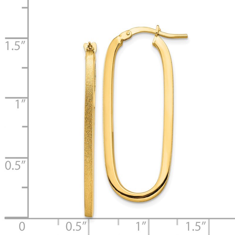 14k Polished &amp; Satin 2mm Oval Hoop Earrings