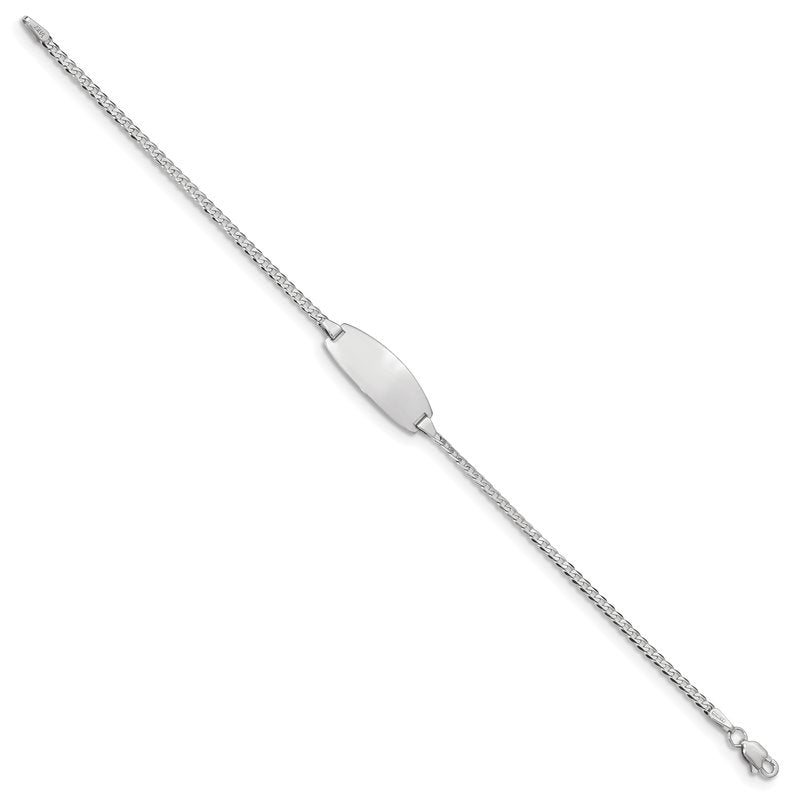 14k White Gold Polished Solid Chain/Solid Plate Curb Link Oval 18.5x8.5mm Plate 5.5 inch Baby/Child ID Bracelet