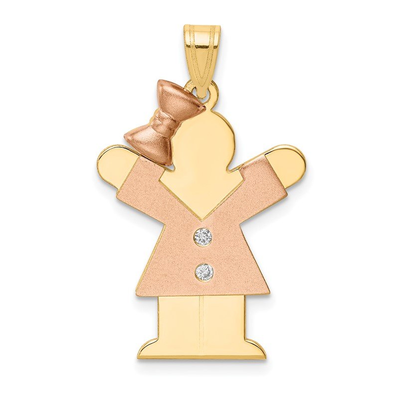 14k Two-tone The Kids Medium Girl with Bow on Left AA Diamond Love Pendant