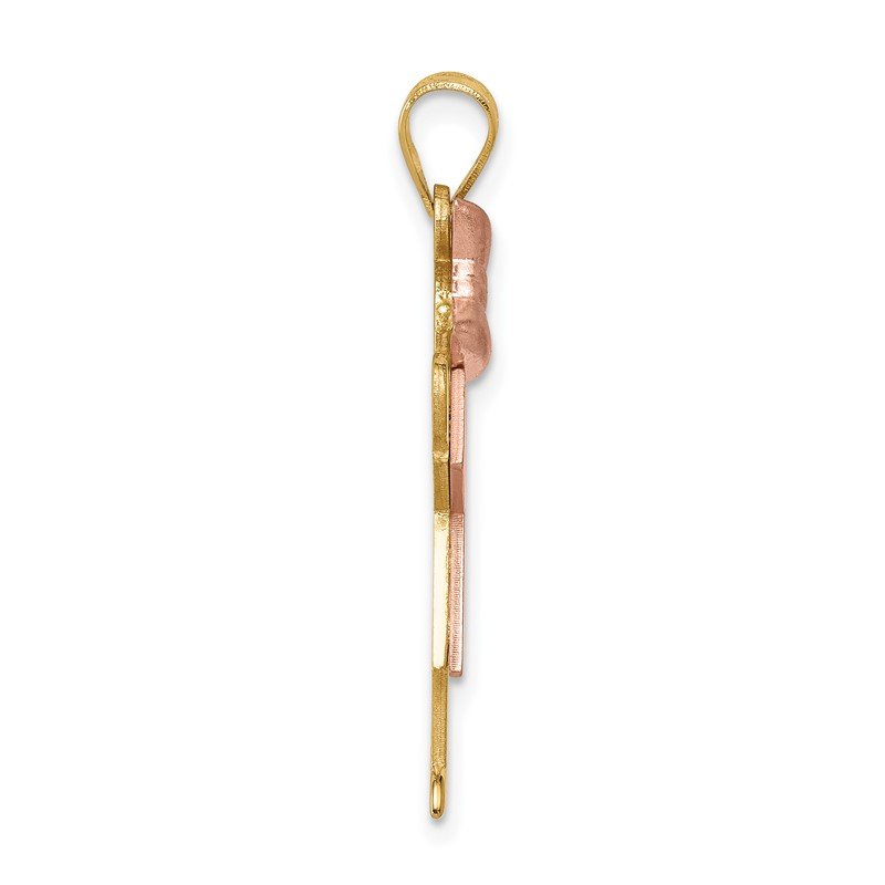 14k Two-tone The Kids Medium Girl with Bow on Left AA Diamond Love Pendant