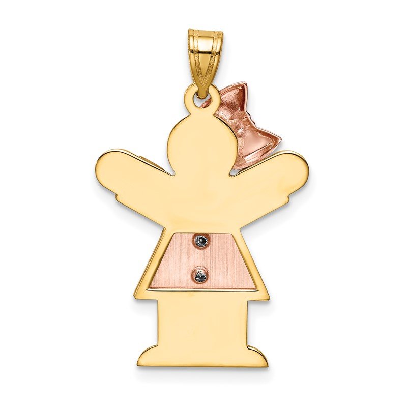 14k Two-tone The Kids Medium Girl with Bow on Left AA Diamond Love Pendant