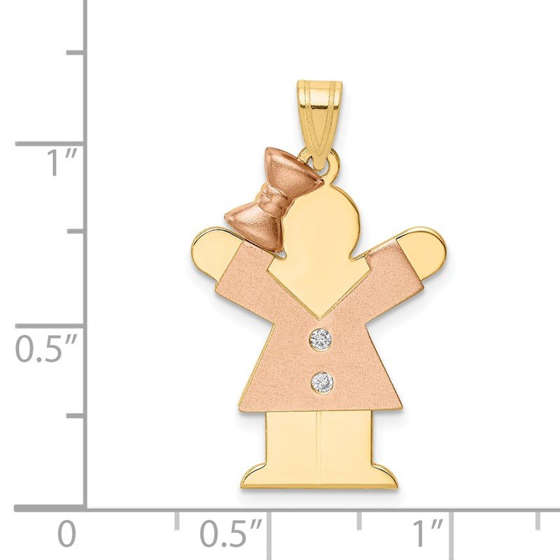 14k Two-tone The Kids Medium Girl with Bow on Left AA Diamond Love Pendant