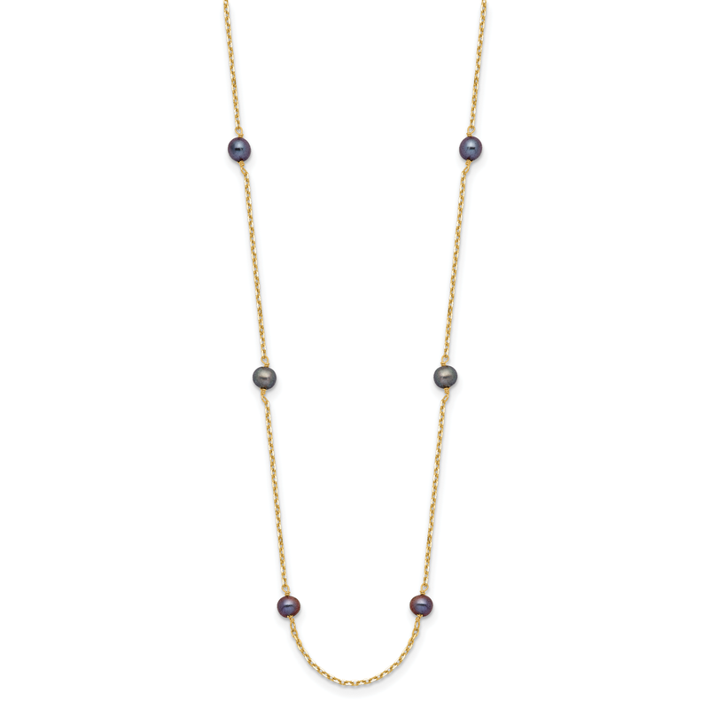 14k 5-6mm Black Near-Round Freshwater Cultured Pearl 9-Station 18 inch Necklace