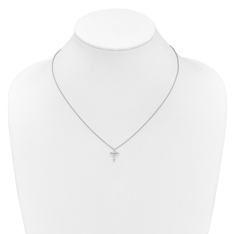 14k White Gold 1/4 carat Diamond Cross Pendant 18 inch Necklace