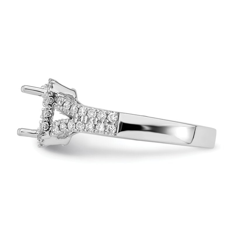 14K White Gold 3/8 carat Lab Grown Diamond VS+ F+ Semi-Mount Emerald Halo Engagement Ring