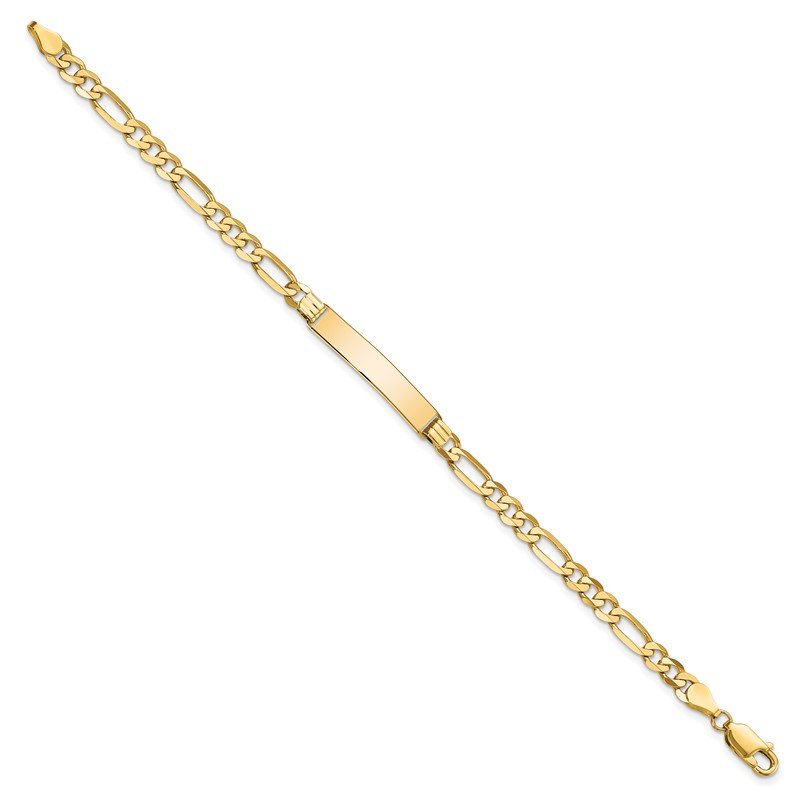 14k Polished Solid Chain/Solid Plate Flat Figaro Link 27.5x5.5mm Plate 7 inch ID Bracelet