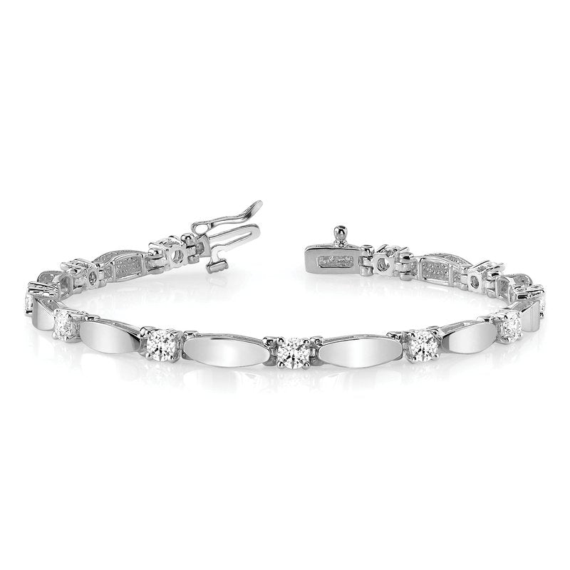 14k White Gold Complete 1.87 carat Round A Diamond Curved Bar Link 7 inch Tennis Bracelet
