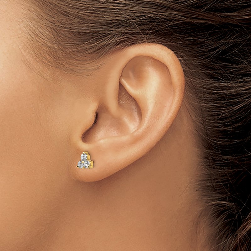 14K White Gold 1/2 carat Lab Grown Diamond VS+ F+ Complete Three Stone Post Stud Earrings