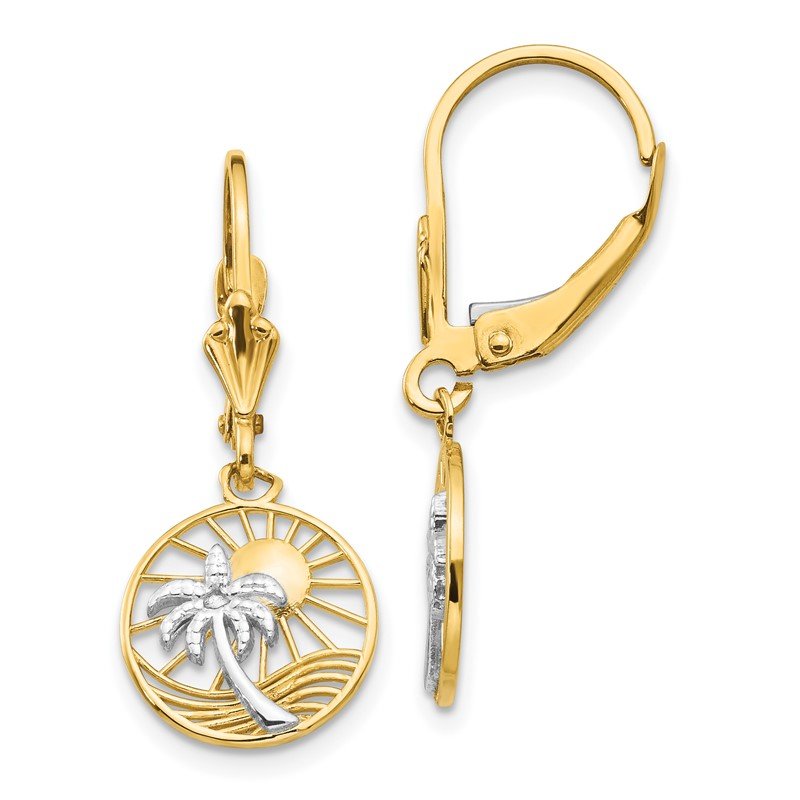 14k &amp; Rhodium Palm Tree Leverback Earrings