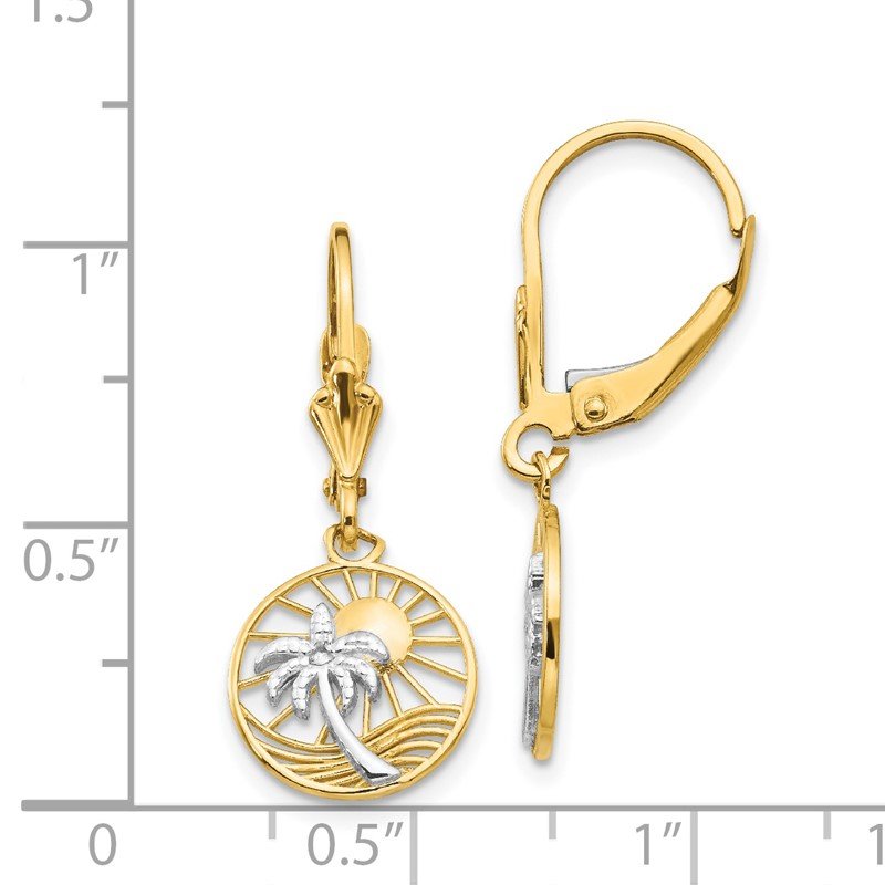 14k &amp; Rhodium Palm Tree Leverback Earrings