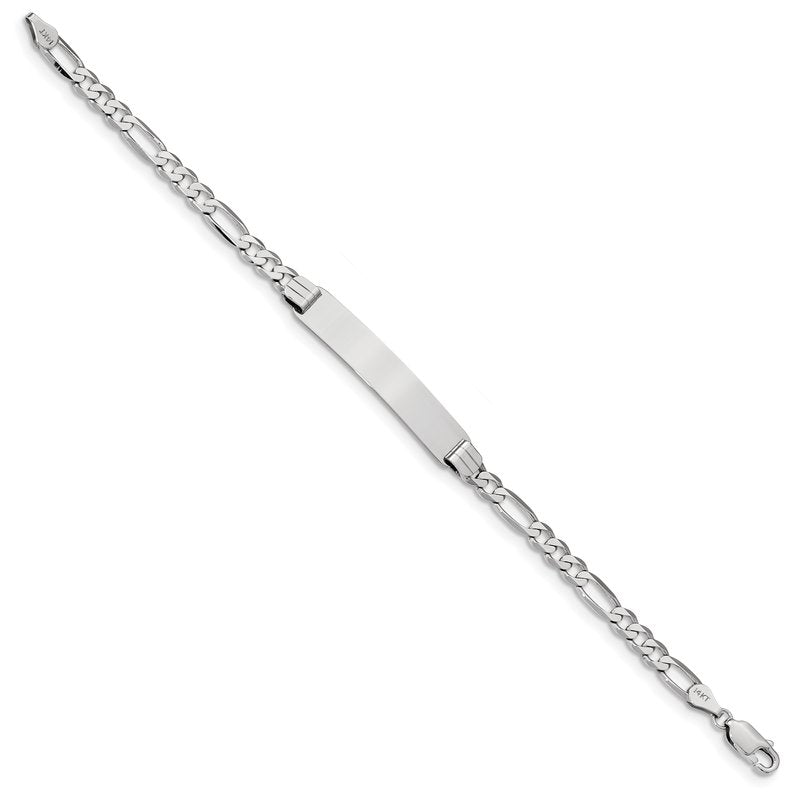 14k White Gold Polished Solid Chain/Solid Plate Figaro Link 33.5x6mm Plate 7 inch ID Bracelet