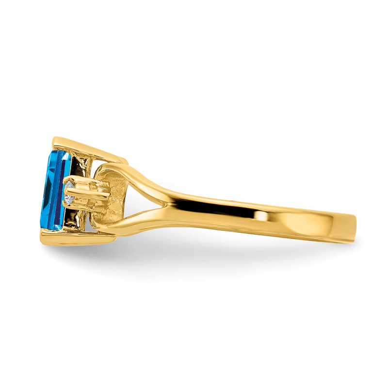 14k 8x6mm Emerald Cut Blue Topaz A Diamond ring