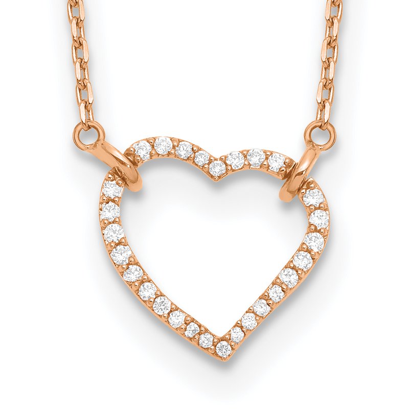 14k Rose Gold Polished 1/5 carat Diamond Heart 18 inch Necklace