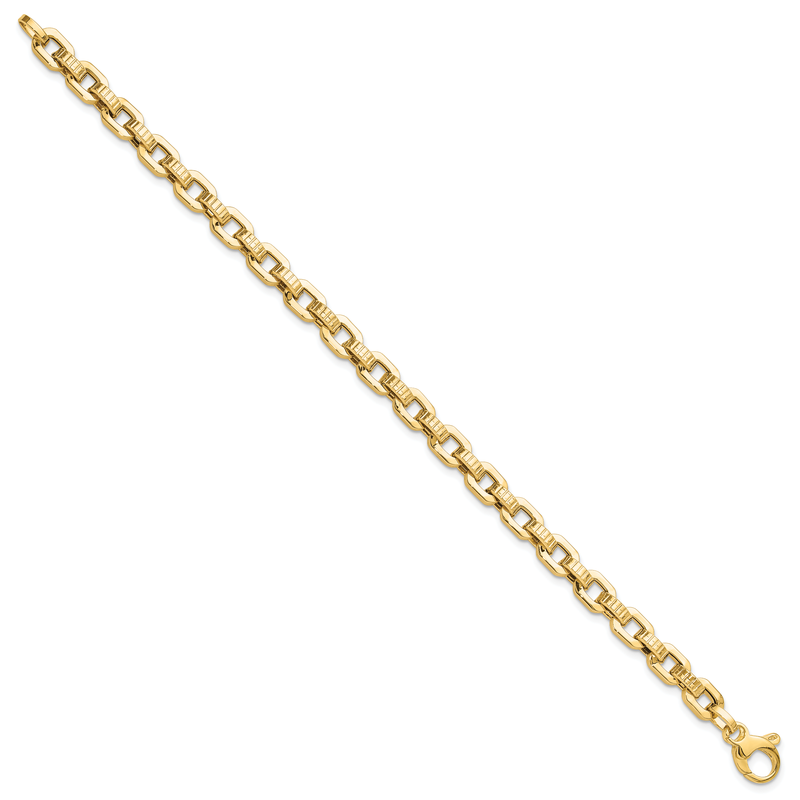 14K Polished and Textured Fancy Link 7.5 inch Bracelet