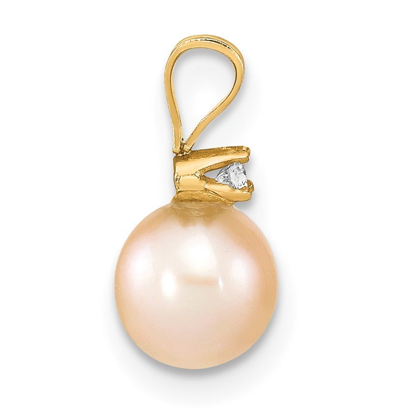 14k 6-7mm Pink Round Freshwater Cultured Pearl and .03 Carat Diamond Pendant