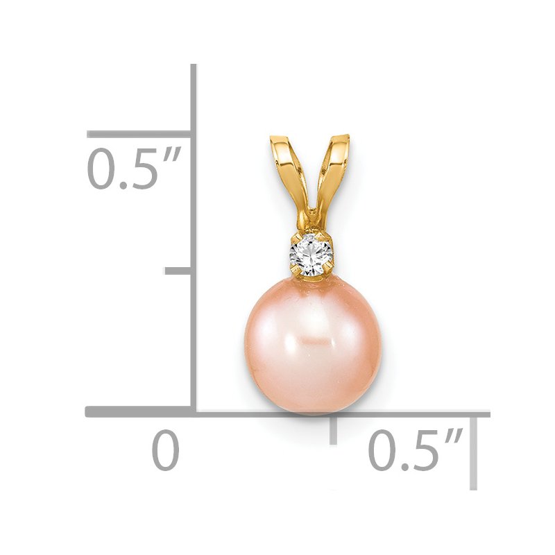14k 6-7mm Pink Round Freshwater Cultured Pearl and .03 Carat Diamond Pendant