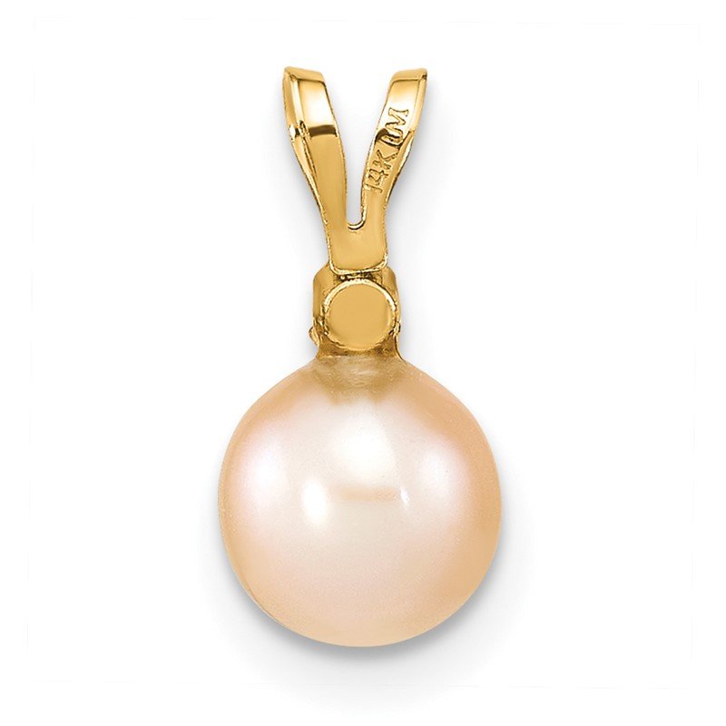 14k 6-7mm Pink Round Freshwater Cultured Pearl and .03 Carat Diamond Pendant