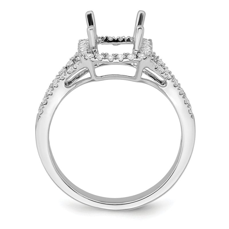 14K White Gold 3/8 carat Lab Grown Diamond VS+ F+ Semi-Mount Emerald Halo Engagement Ring