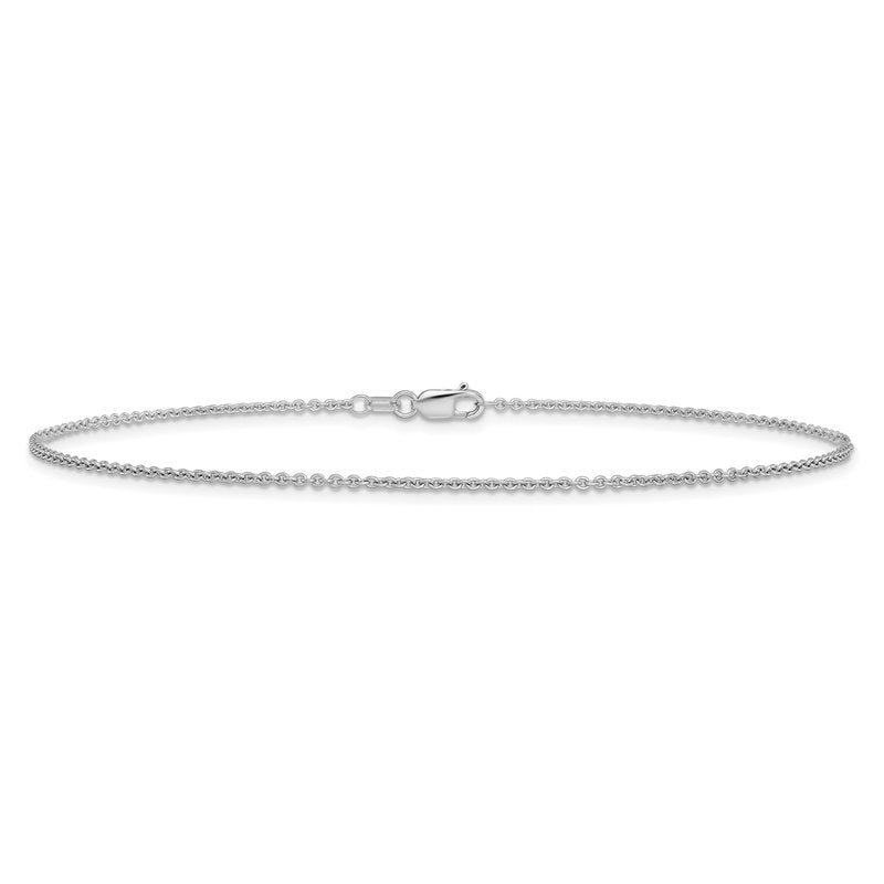 14K White Gold 10 inch 1.4mm Round Open Link Cable with Lobster Clasp Anklet