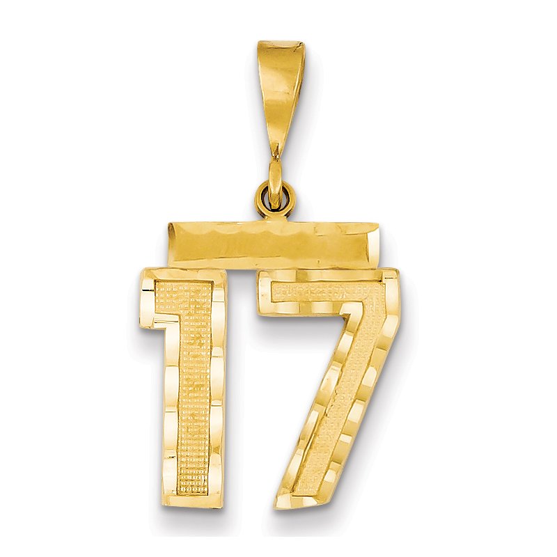 14k Medium Diamond-cut Number 17 Charm