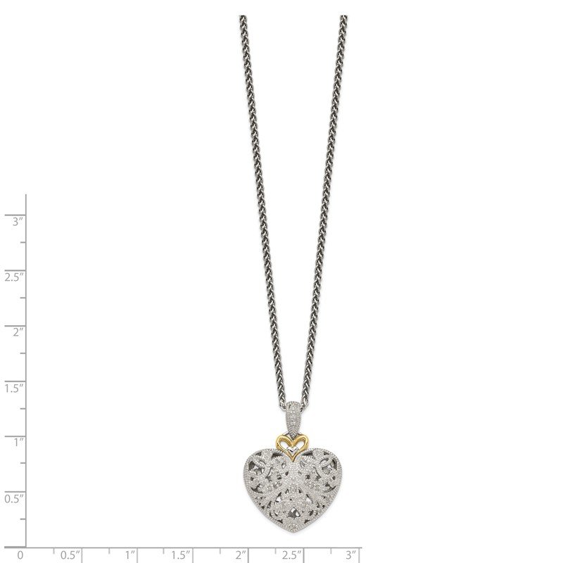 Sterling Silver Antiqued with 14K Accent 18 Inch Diamond Vintage Heart Necklace