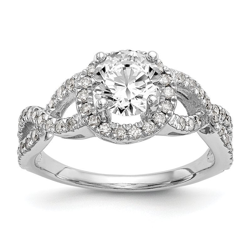 14K White Gold 3/4 carat Lab Grown Diamond VS/SI  D E F  Semi Mount Round Halo Engagement Ring