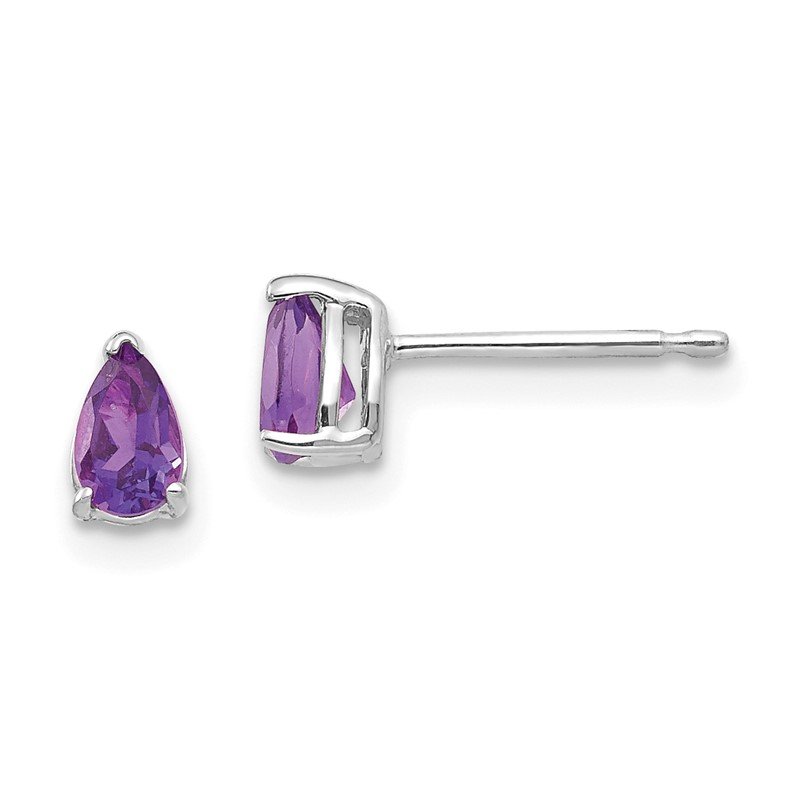 14k White Gold 5x3mm Pear Amethyst Post Earrings