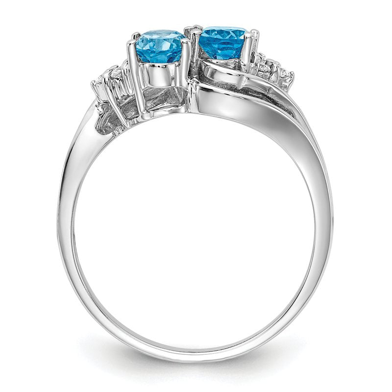 14k White Gold 6x4mm Oval Blue Topaz AAA Diamond ring