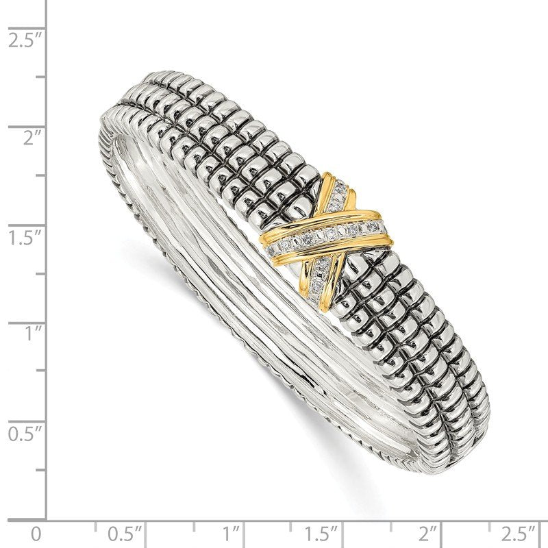 Sterling Silver with 14K Accent Antiqued Diamond Hinged Bangle Bracelet