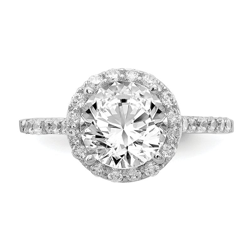 Sterling Silver Rhodium-plated Brilliant-cut CZ Round Halo with Side Stones Ring