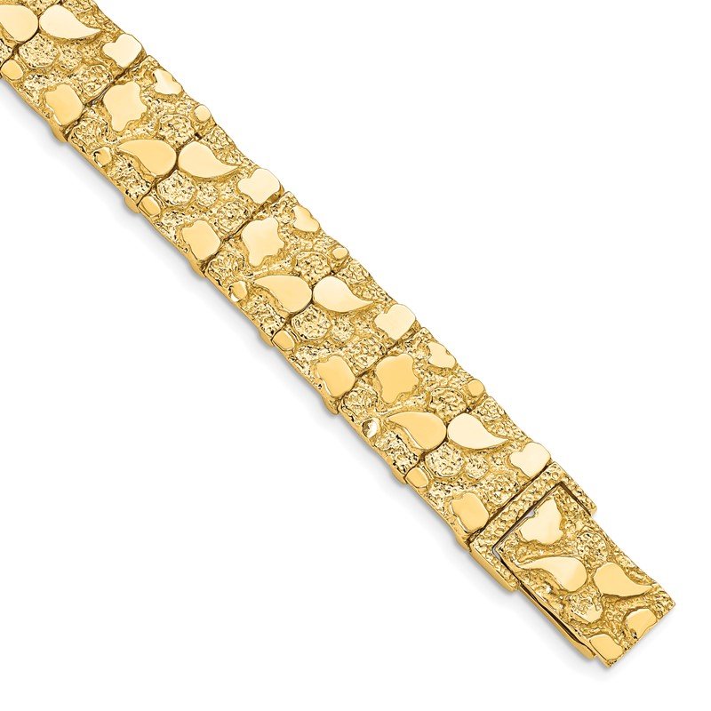 14k Polished and Textured 12.50mm 7 inch Nugget Bracelet