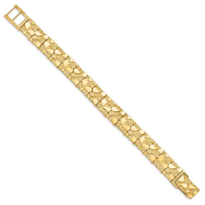 14k Polished and Textured 12.50mm 7 inch Nugget Bracelet