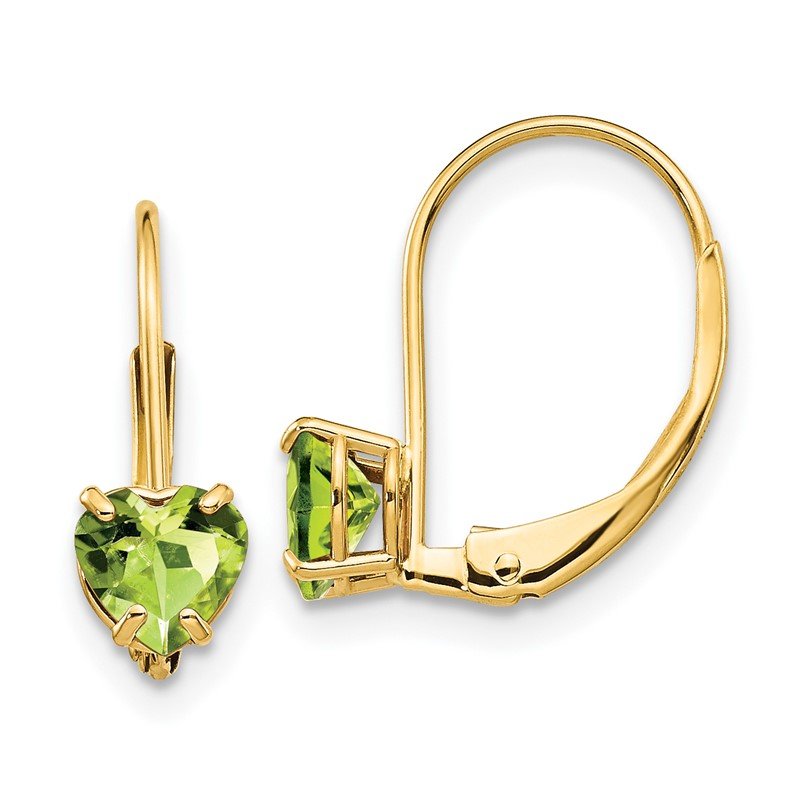 14k 5mm Heart Peridot Leverback Earrings