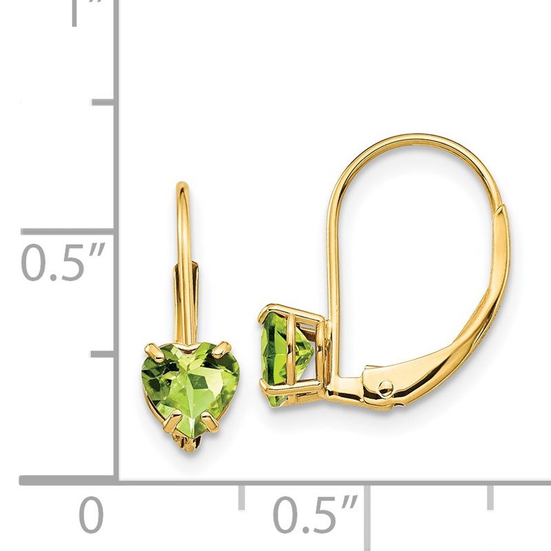 14k 5mm Heart Peridot Leverback Earrings