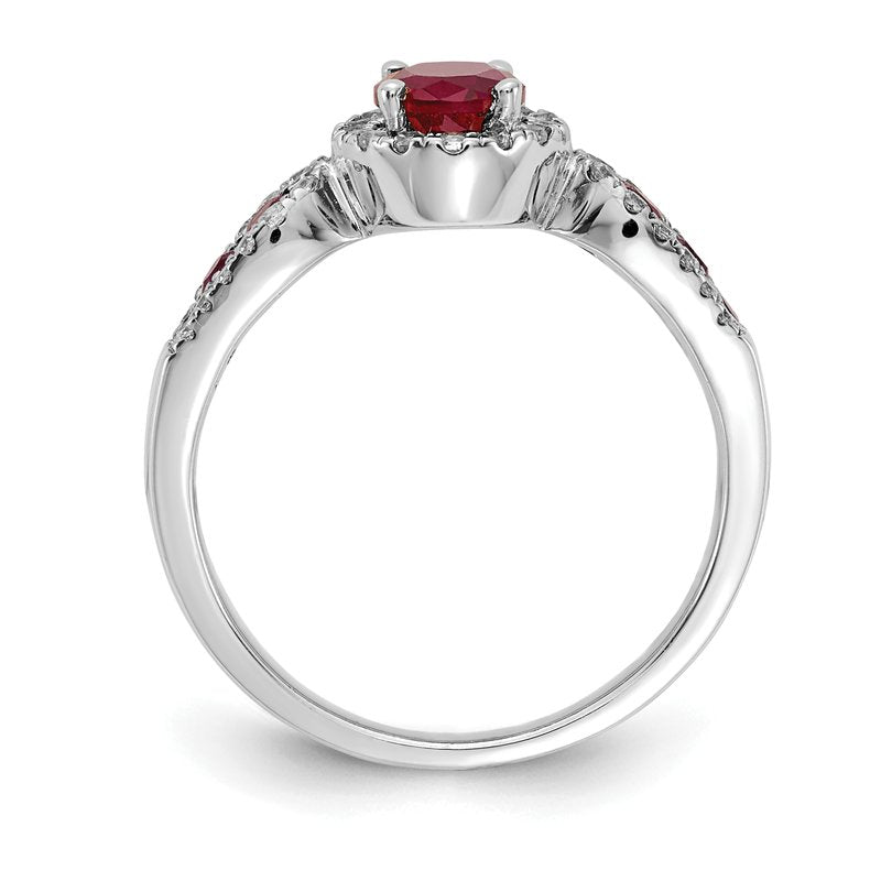 14k White Gold Diamond and Oval Emerald Ring