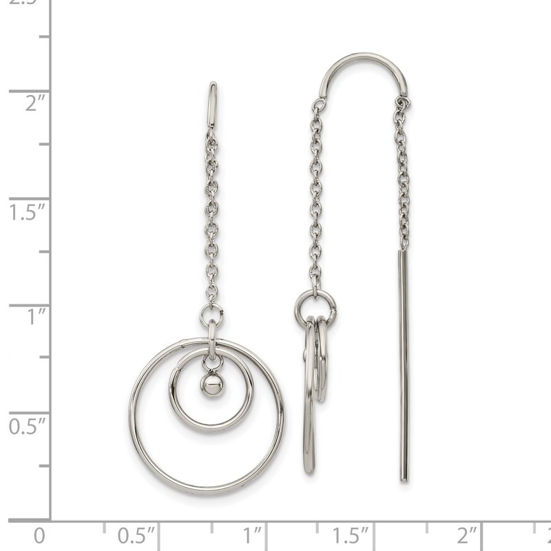 Stainless Steel Polished Circle Dangle Threader Earrings