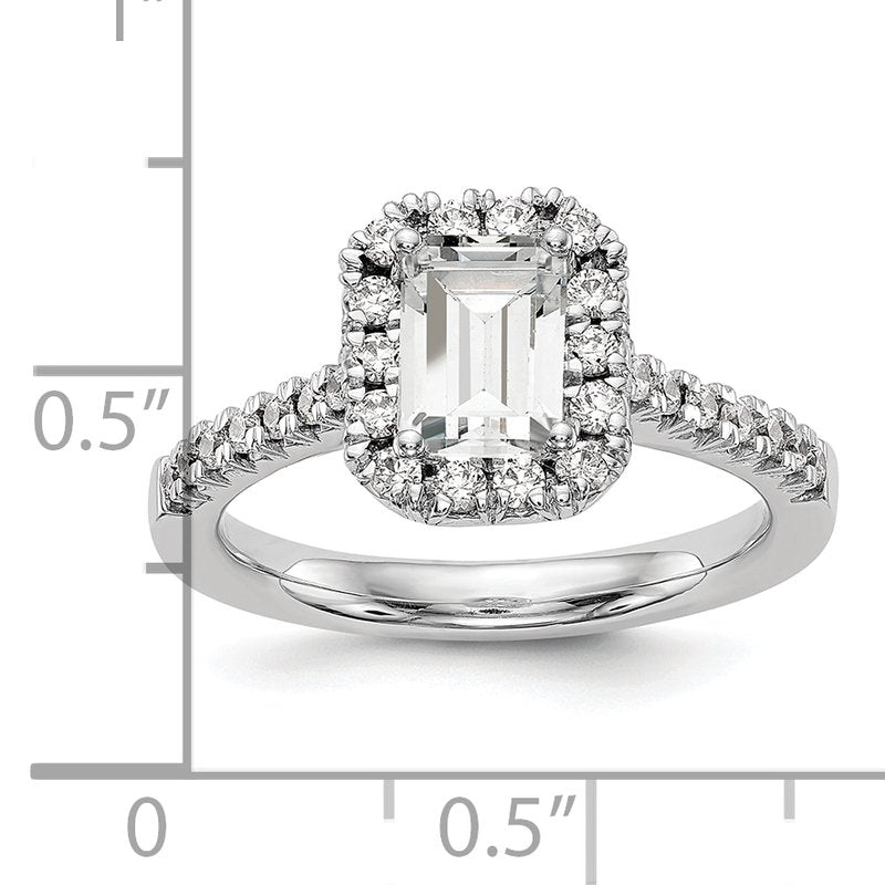 14K White Gold 1/4 carat Lab Grown Diamond VS+ F+ Semi-Mount Emerald Halo Engagement Ring