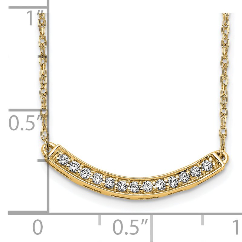 14k White Gold Polished 1/6 carat Diamond Curved Bar 18 inch Necklace