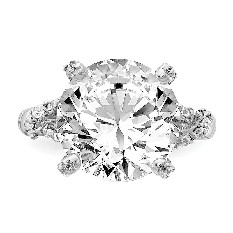 Sterling Silver Rhodium-plated Fancy Brilliant-cut CZ Ring