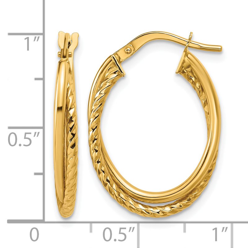 14K Gold Polished Textured Oval Hoop Earrings